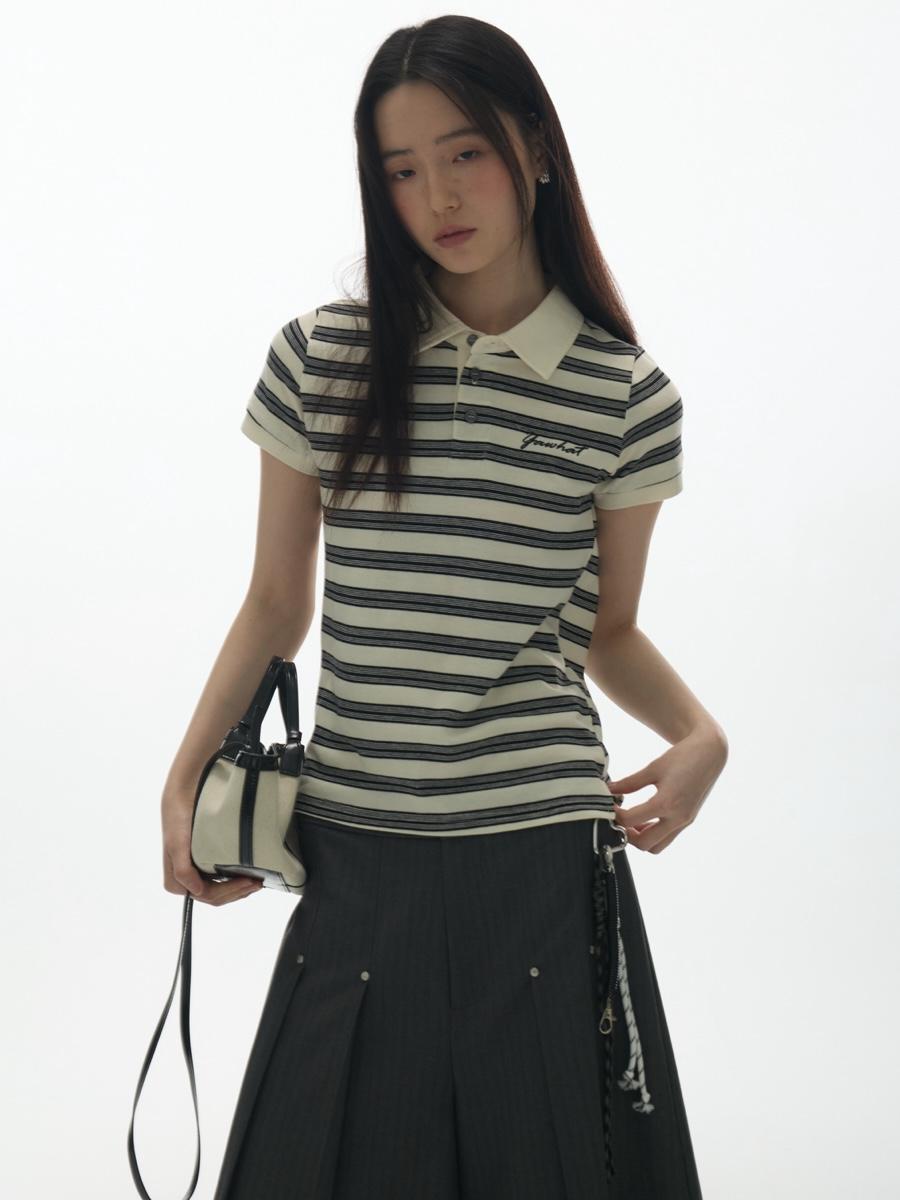YaWhat Stripe Polo Straight T-shirt