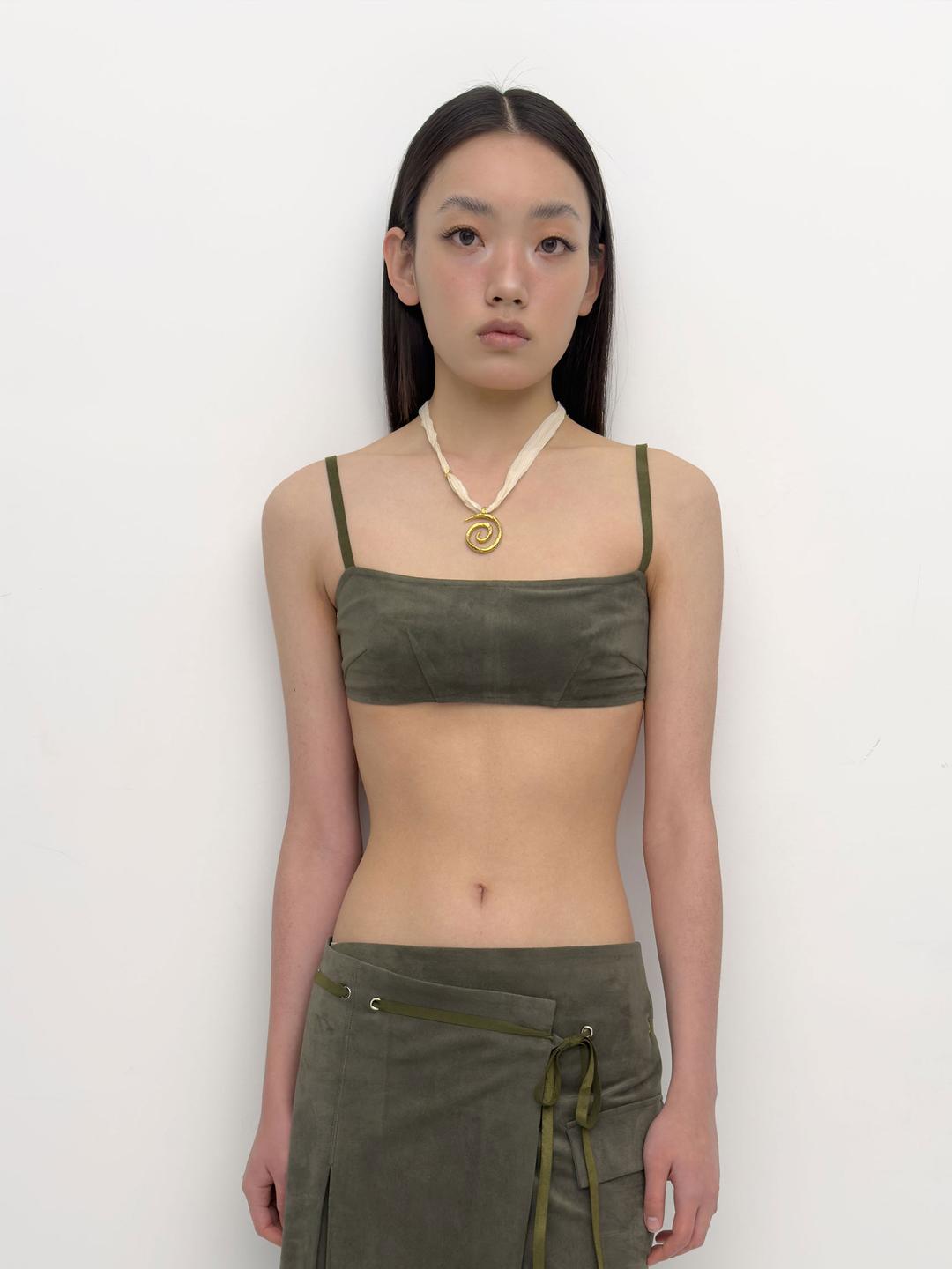 [6/28 예약배송] Faux suede bra top Khaki