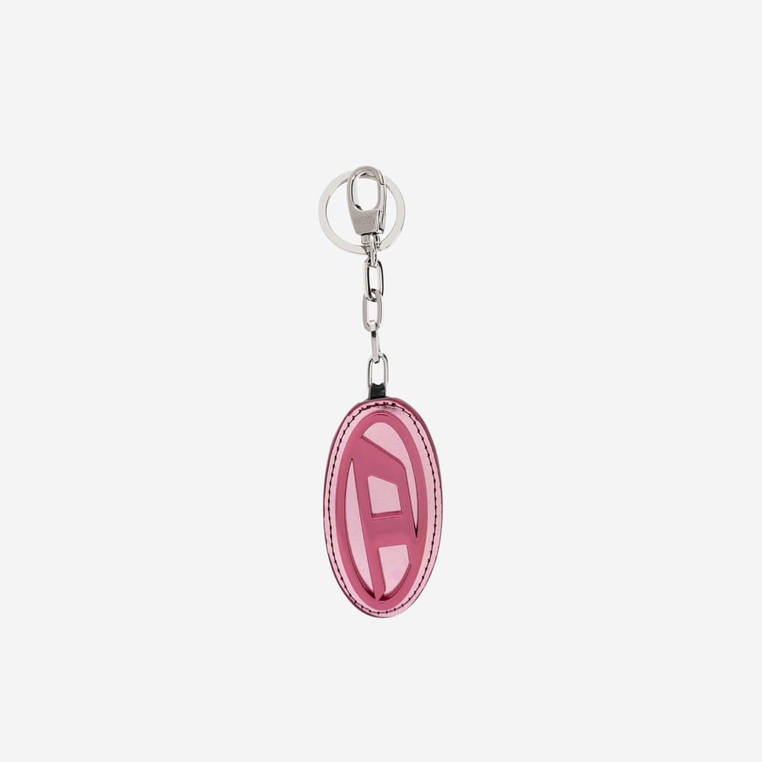 Diesel Holy D Mirror Leather Logo Plaque Keyring Pink