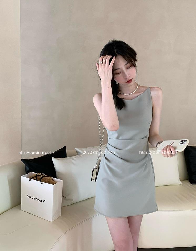 르뚜앙 [당일출고] 마자 봄 여름 나시 레이어드 하객원피스 그린 핑크 연보라 키작녀 새틴 미니 원피스 르뚜앙