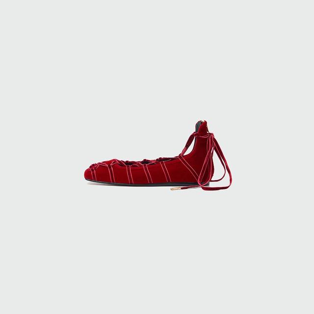 XACE Square Toe Lace up Flats - Red