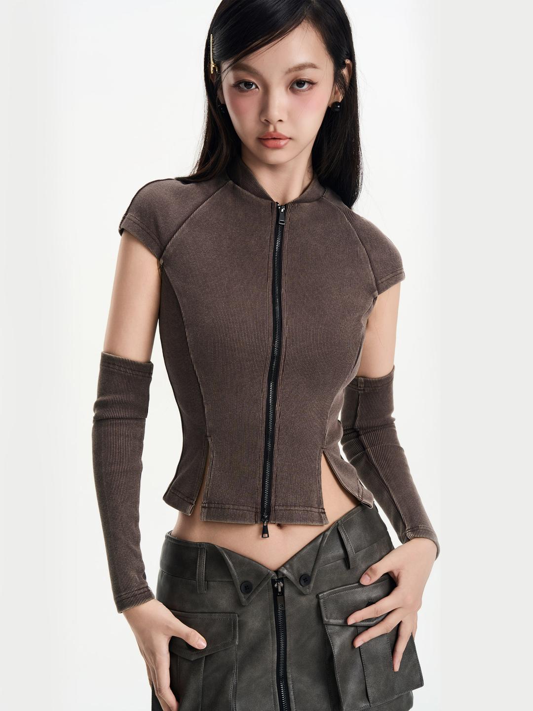 IUNAE LUMEN Zipper Short Slim Knit Arm Warmer Vest