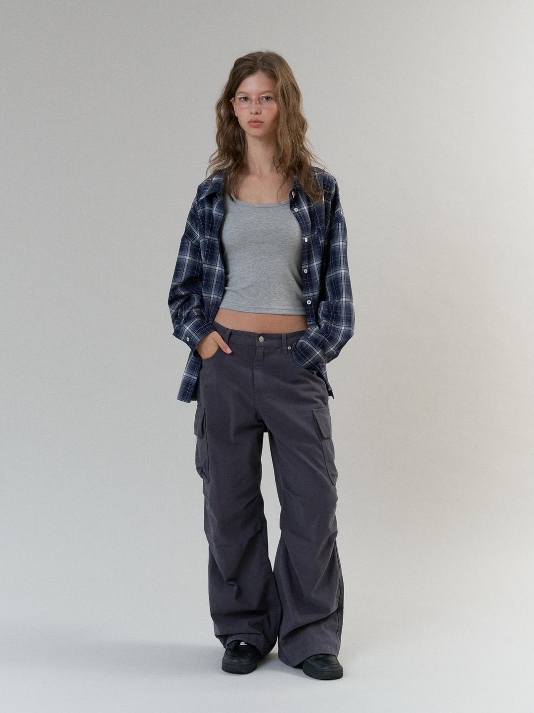 relaxed square check shirts (navy)