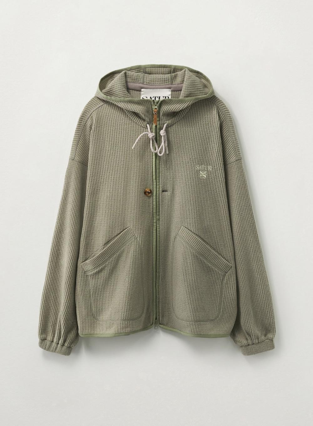 Light Weight Fleece Hood Zip-up - Sage Green