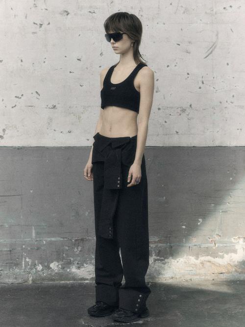 (UNISEX) TURNUP WIDE SHIRT PANTS, BLACK