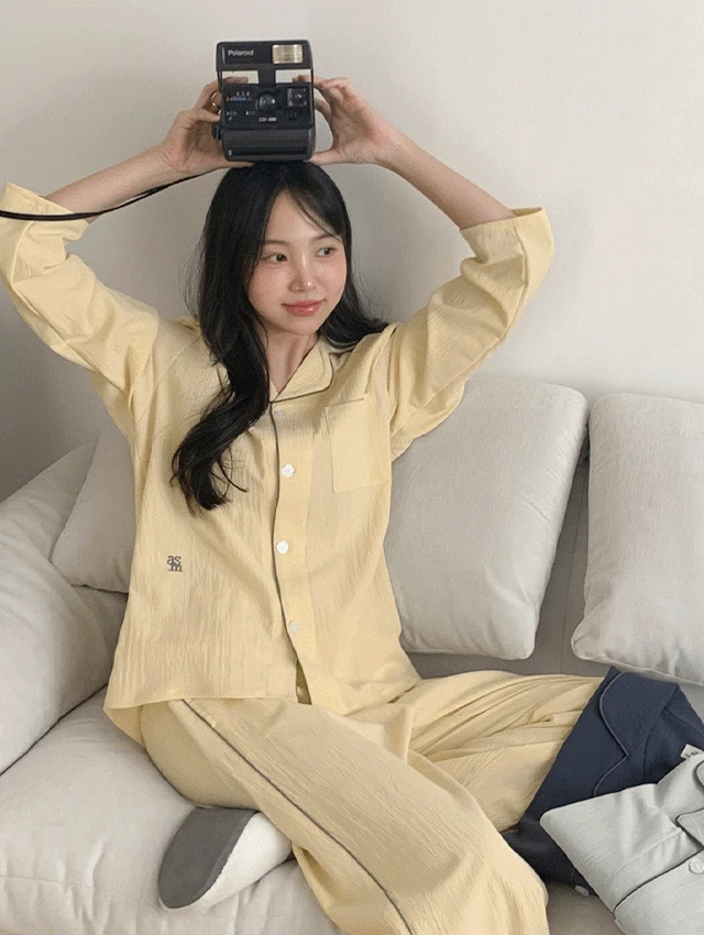 [A.made] 윈디 시어서커 긴팔 커플파자마 남녀공용 잠옷세트