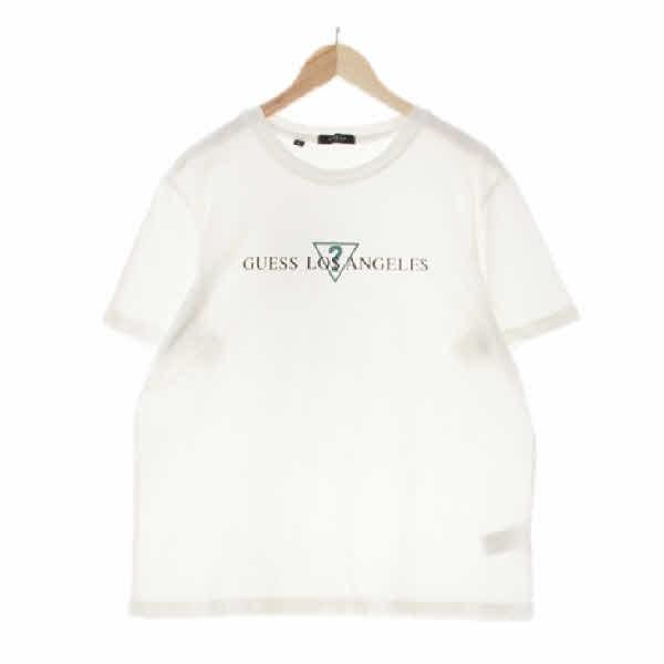 게스 화이트 프린팅 면 라운드반팔티