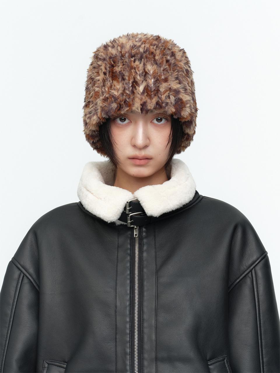 Fur Knit Bucket Hat [Fade Brown]