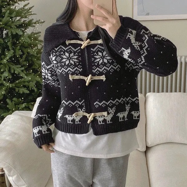 [기획] 눈꽃루돌프떡볶이CD(3c) 더플가디건 카라가디건 노르딕가디건 자가드가디건 떡볶이버튼가디건