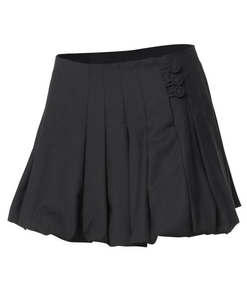 Button Shirred Balloon Skirt (FL-249_Black)