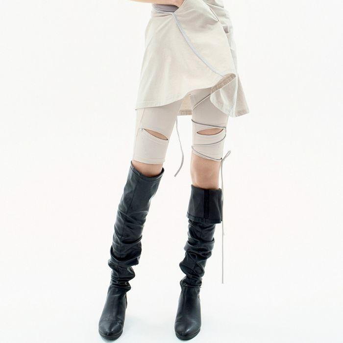 Thigh Slit Shorts Leggings / Beige