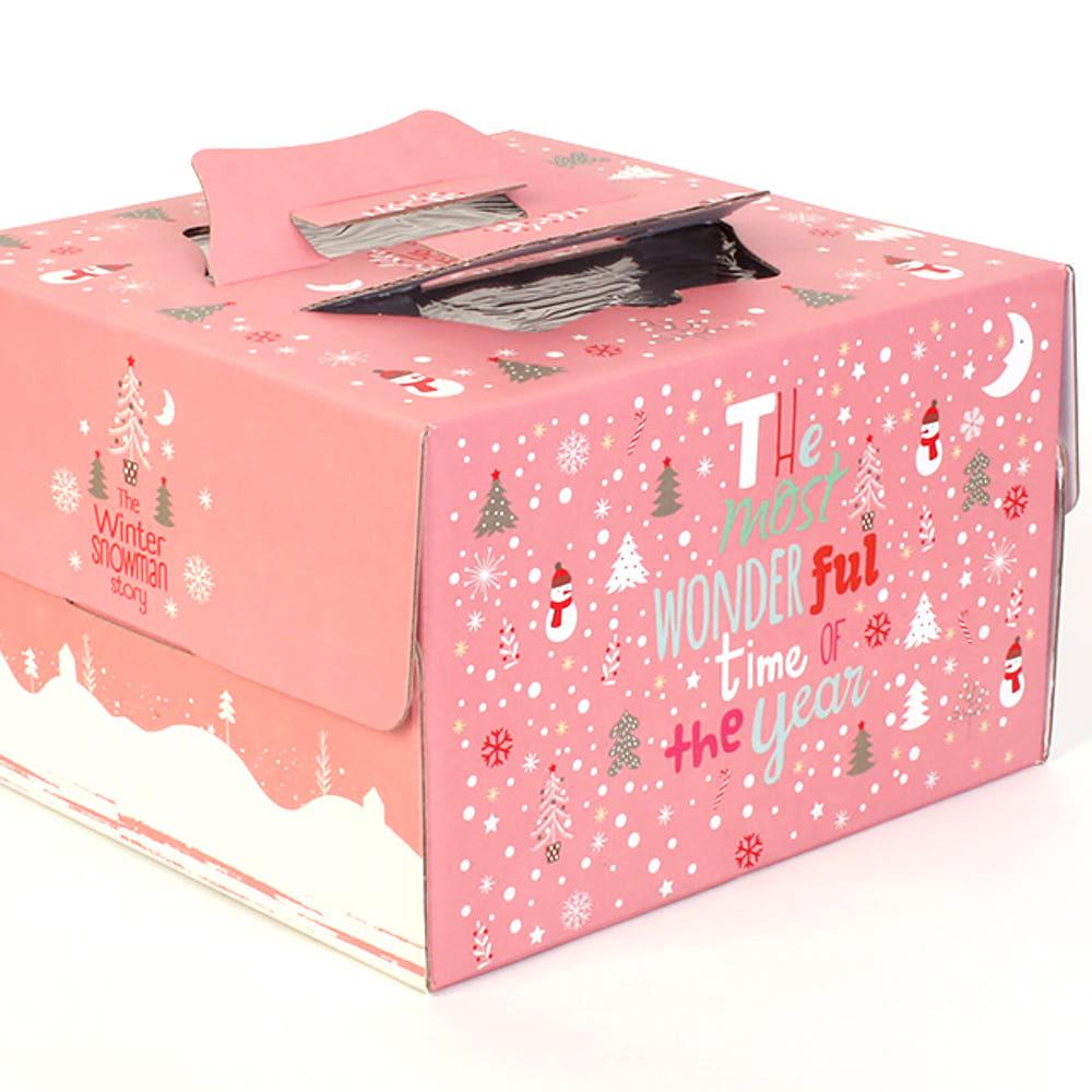 쉬폰케이크박스 (핑크색 겨울시즌 1호) 백색 밑판 /쉬폰상자/성탄케익박스