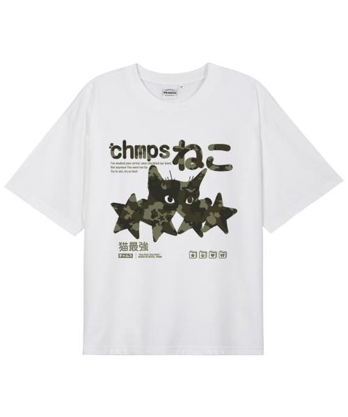 [7 COLORS] CHMPS NEKO CAMO 오버핏 반팔티셔츠 B25ST44