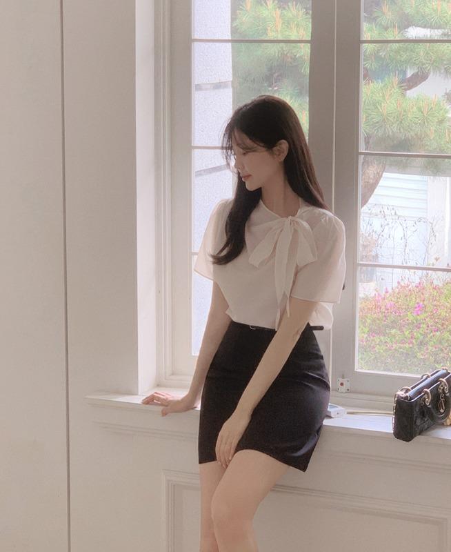 [🌿하객룩/여름블라우스][MADE] 에딘 타이 반팔 블라우스