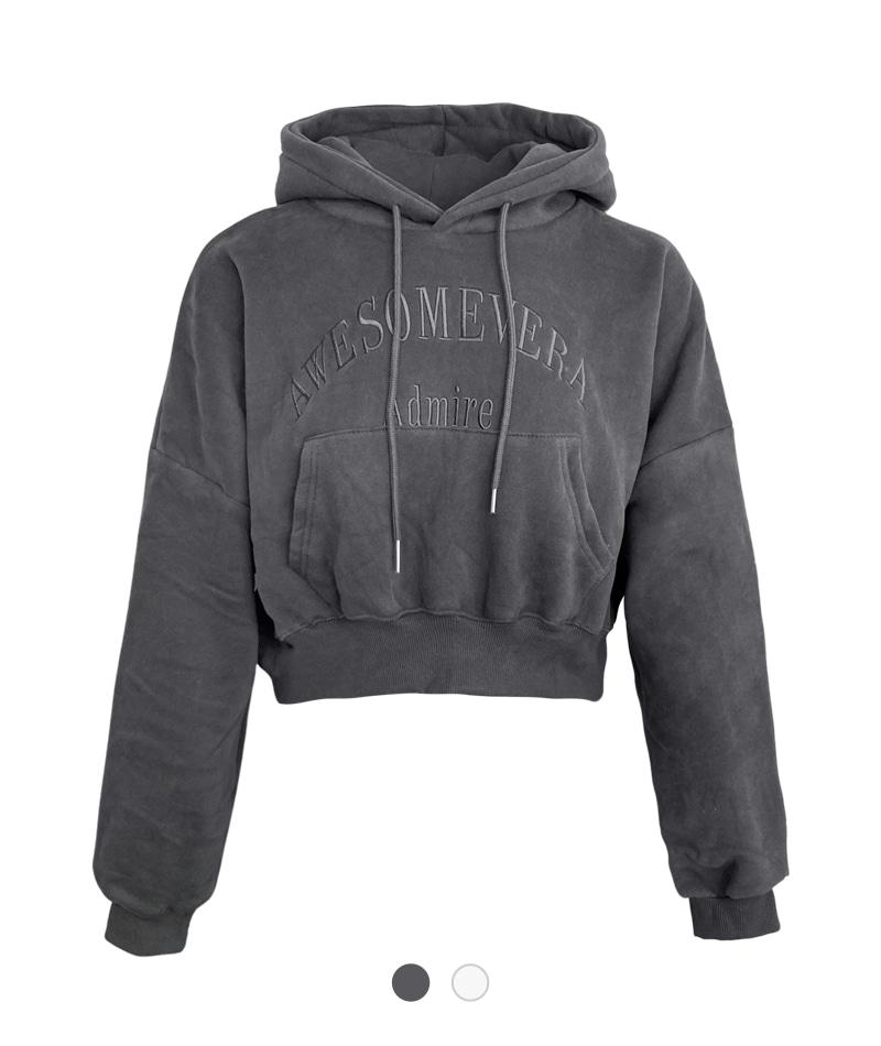 어썸 크롭 기모 후드티셔츠