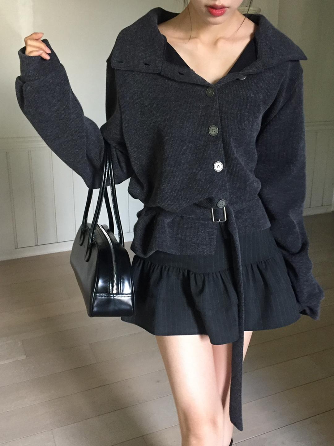노비야카 Vent loose high cardigan (beige, charcoal)