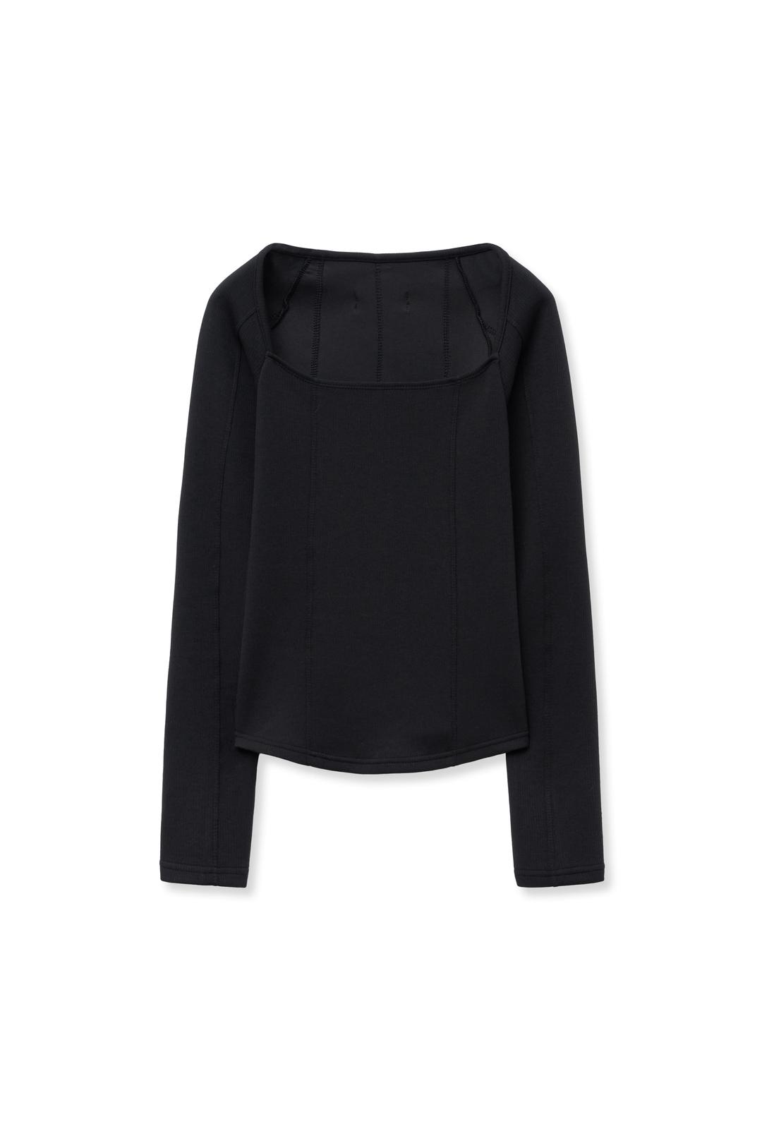 SQUARE NECK INCISION T-SHIRT,BLACK