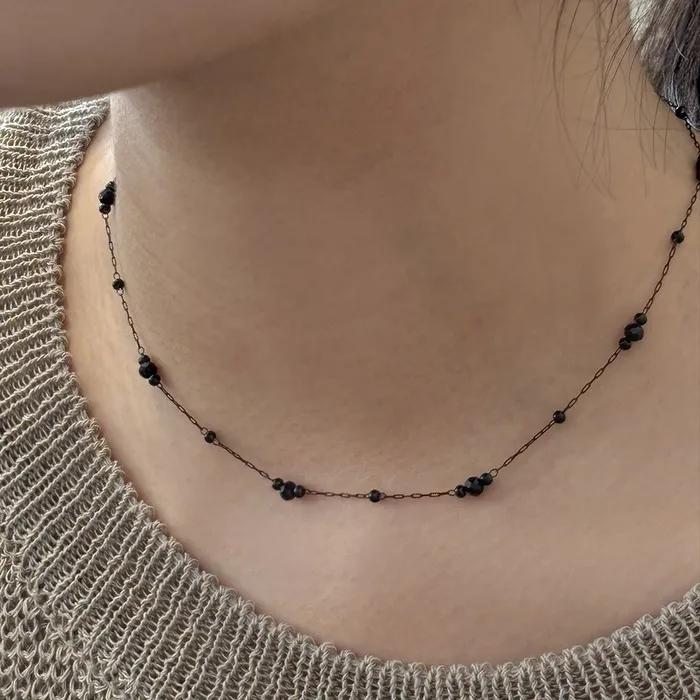 [엔믹스 지우 공항패션] Black twin ball chain necklace
