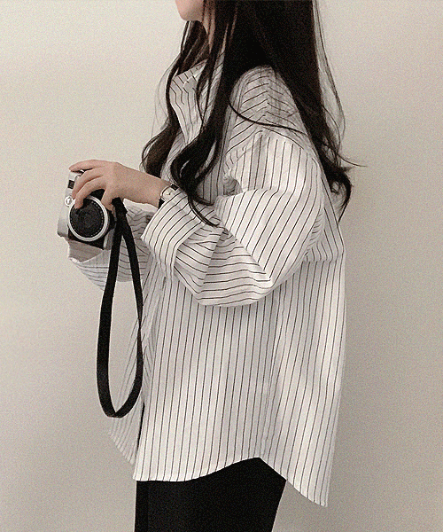 왕크왕귀❤ 오버핏 스트라이프 코튼 바스락 여름 가을 긴팔 와이셔츠 흰셔츠 남방 (44~77 빅사이즈) 소라색 셔츠맛집 출근룩 가을옷