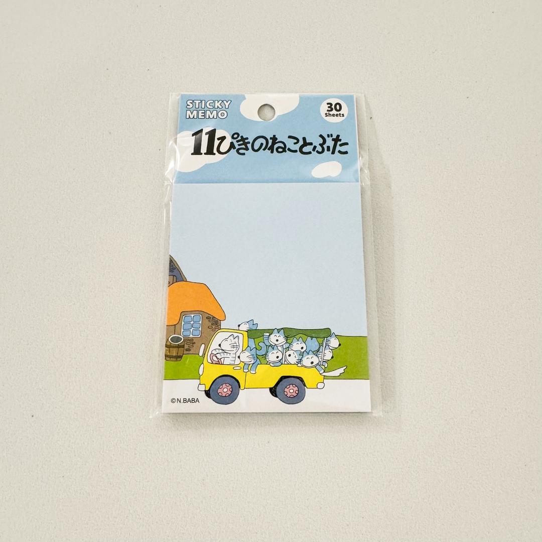 일본 11마리 고양이 접착 메모 블루 - 스티커메모 열한마리고양이 귀여운 캐릭터 문구