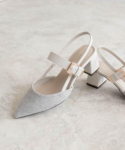 【SALE】ゴールドパーツバックストラップパンプス