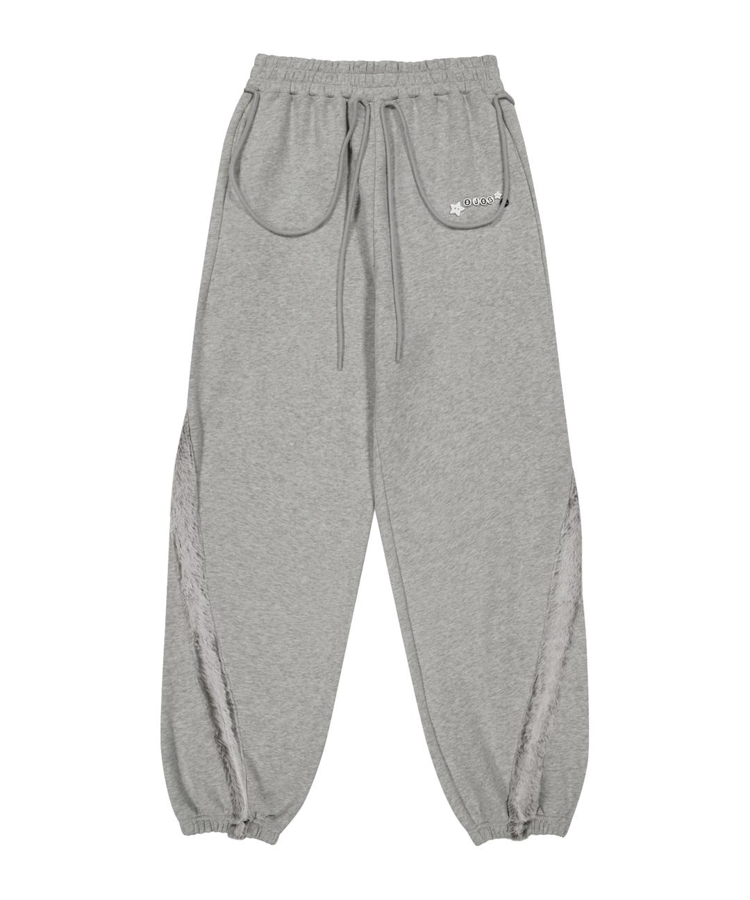 Side Fur Trim Sweatpants / Grey