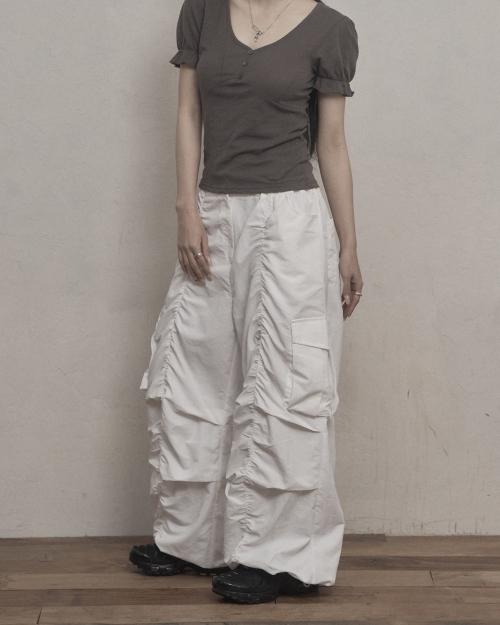 Shirring Parachute Pants (white)