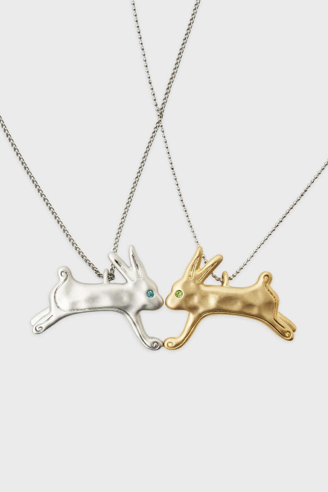 Twin Rabbits Necklace Set (Silver Gold)