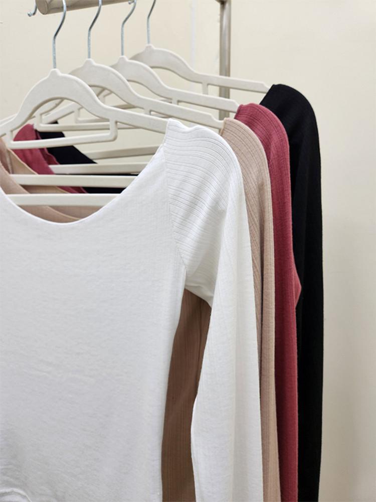 ERELL_Honey bee Rib(허니비립FW) 오프숄더 롱슬리브 티셔츠 발레코어