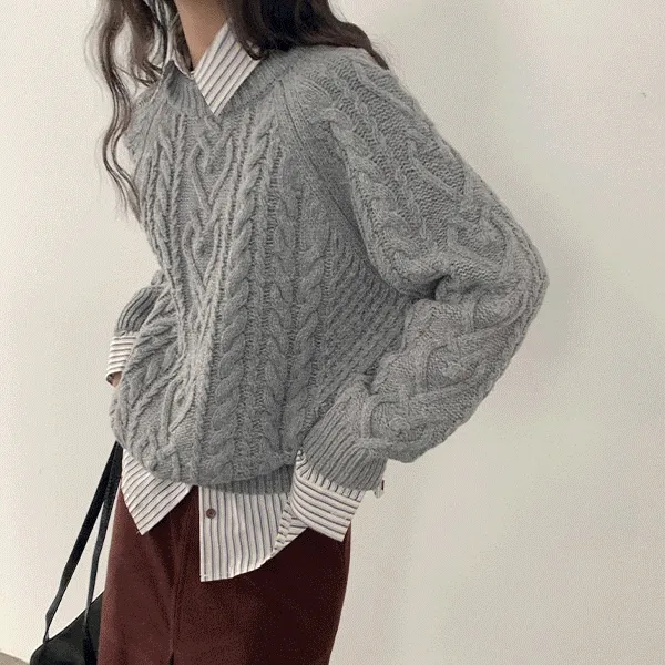 랄트 케이블 울 니트 (4colors)