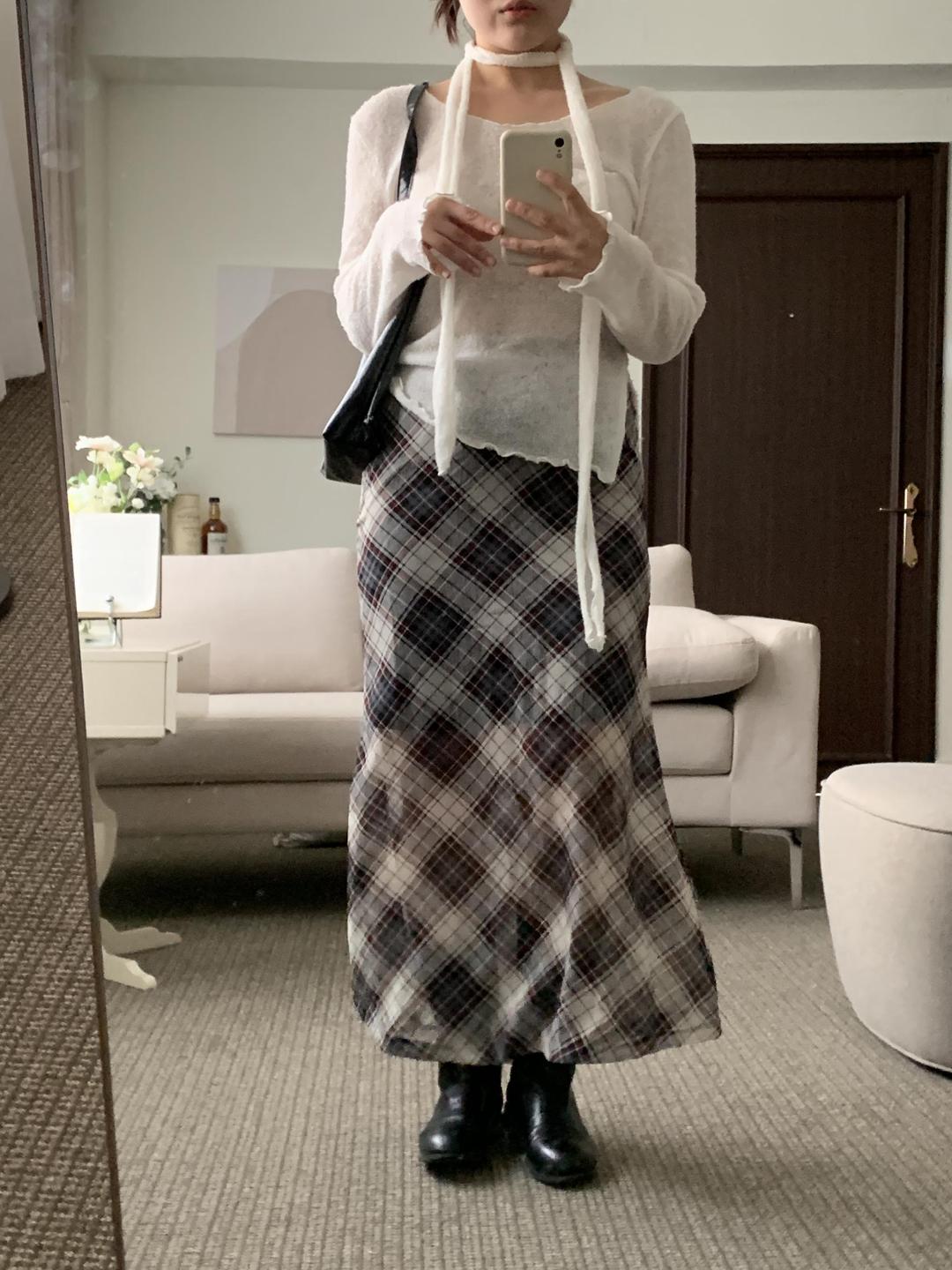 프레피 쉬폰 맥시 체크 롱스커트 (2color)