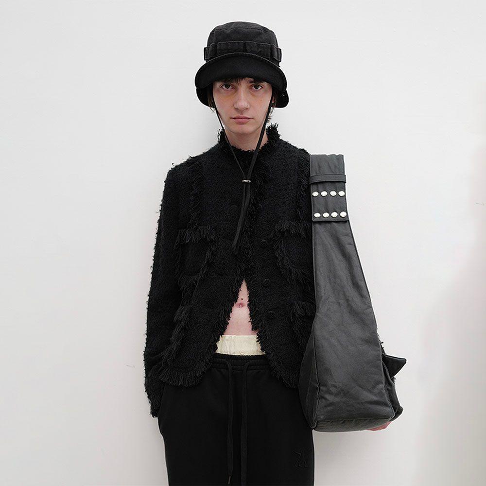 FRAYED TWEED JACKET (BLACK)