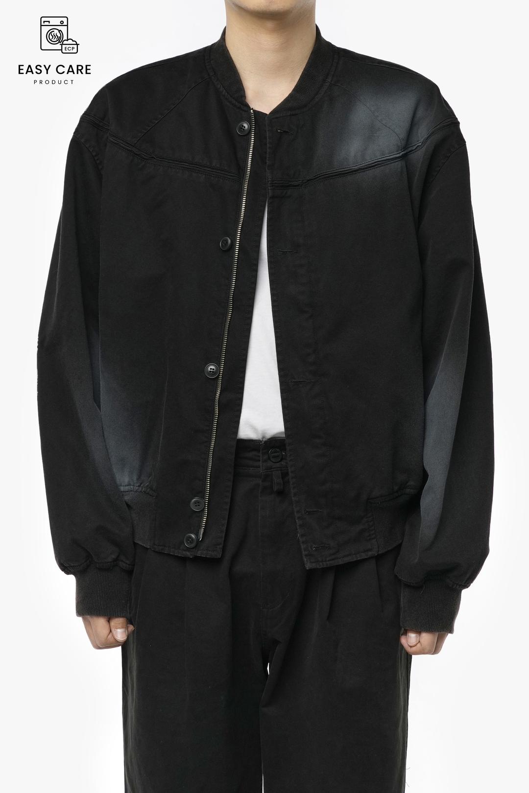 BLACK SPRAY WASHED CUP SHOULDER JACKET (ECP GARMENT PROCESS)