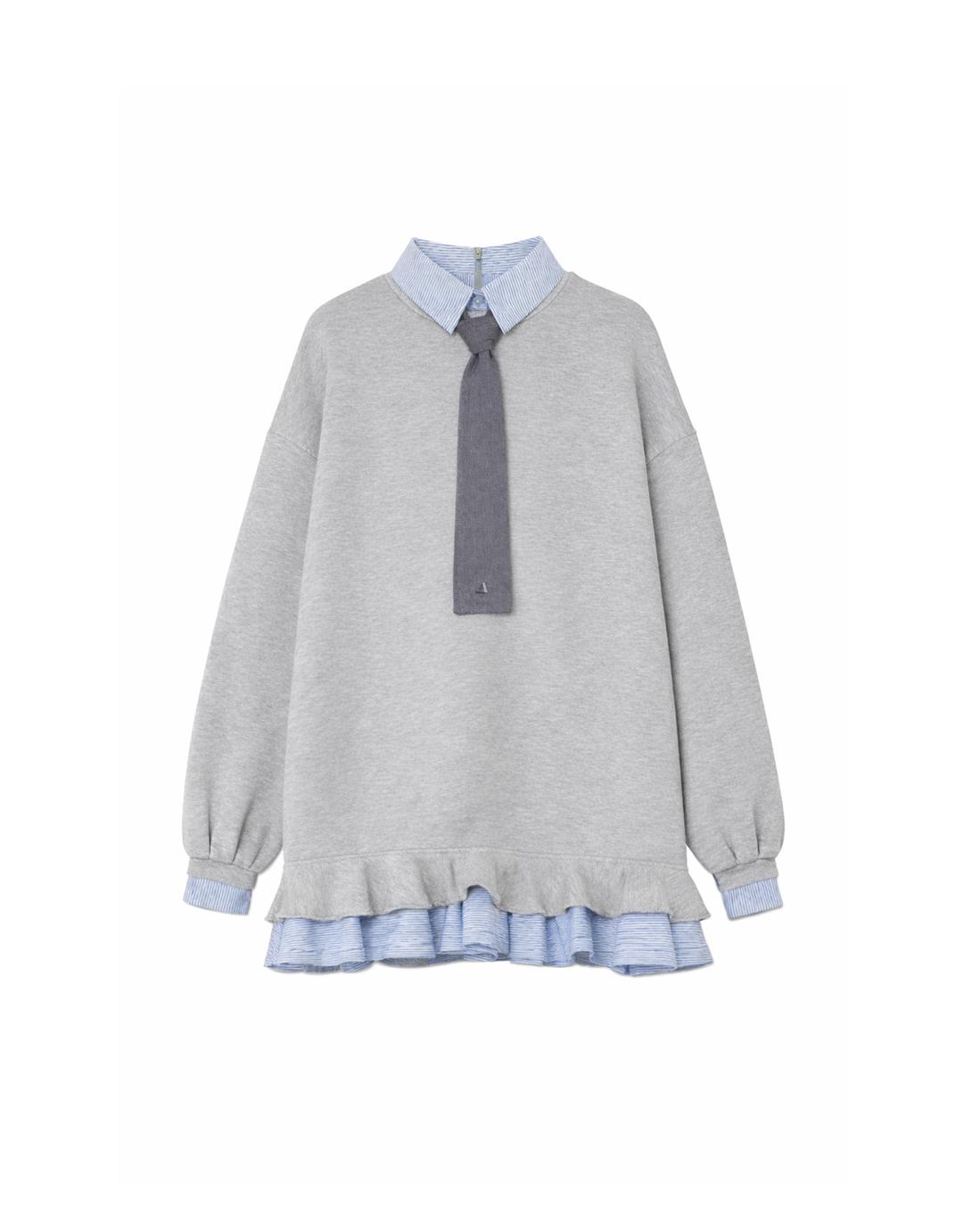 (4차) 클레어 타이 레이어드 셔츠 맨투맨 원피스 그레이