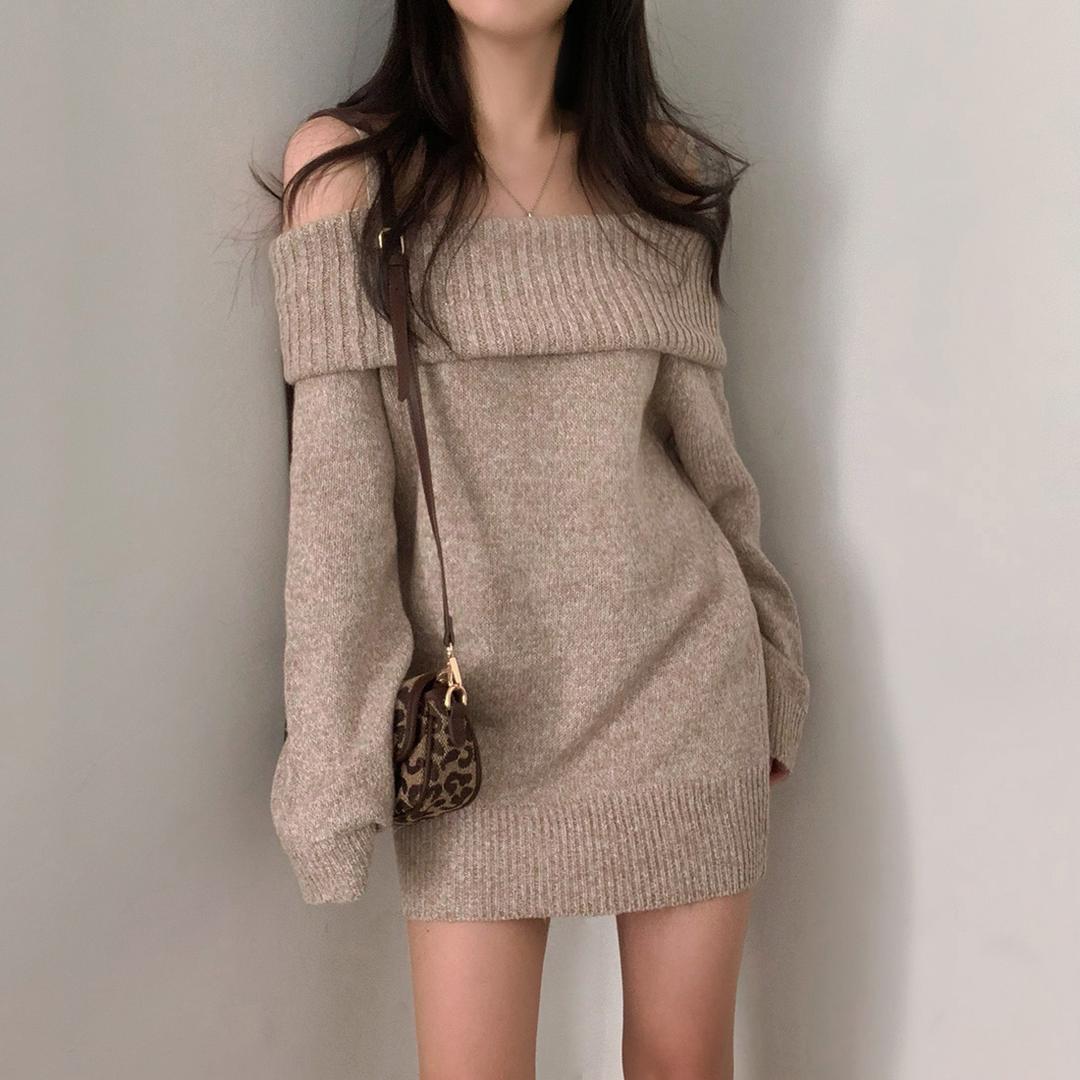 크림치즈마켓 여릿 오프숄더 끈 니트 원피스 - ops (니트원피스,연말룩)