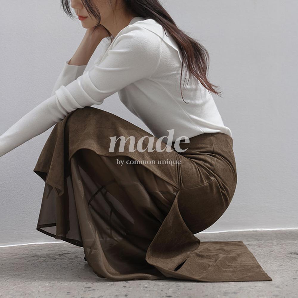 [블프] [MADE] 유로즈 스웨이드 슬릿 롱 스커트 (겨울/가을/A라인/머메이드/맥시/레이어드/시스루/오간자/하객룩/격식룩/오피스룩/출근룩/연말룩)