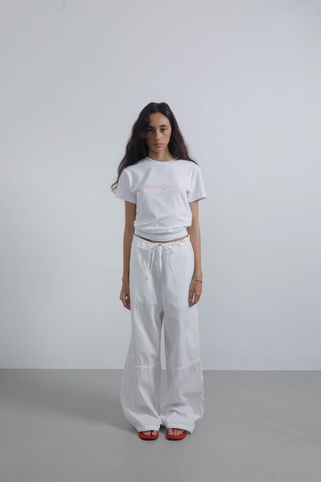 BUFFERING FITTED WAIST CROP T-SHIRT WHITE