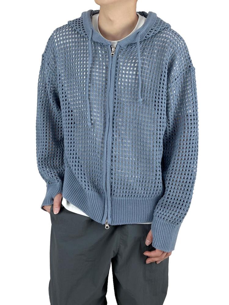 Mesh Warmer Hood Knit Zip-up 4C