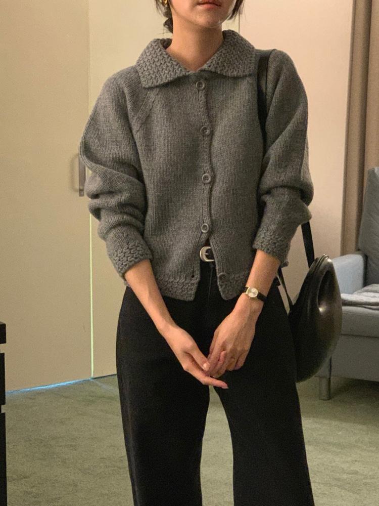 듀넷 카라 니트 가디건 4color