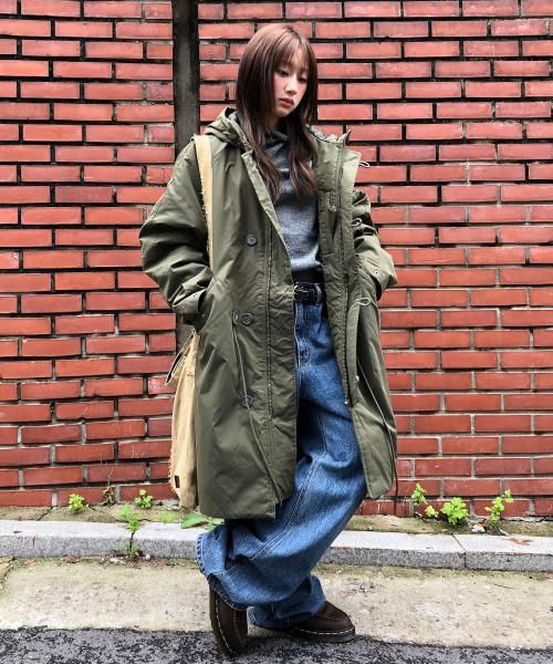 피쉬테일 후드 롱파카_카키