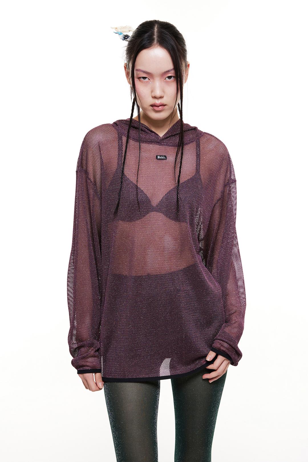 Mesh Boxy Hoodie Deep Purple