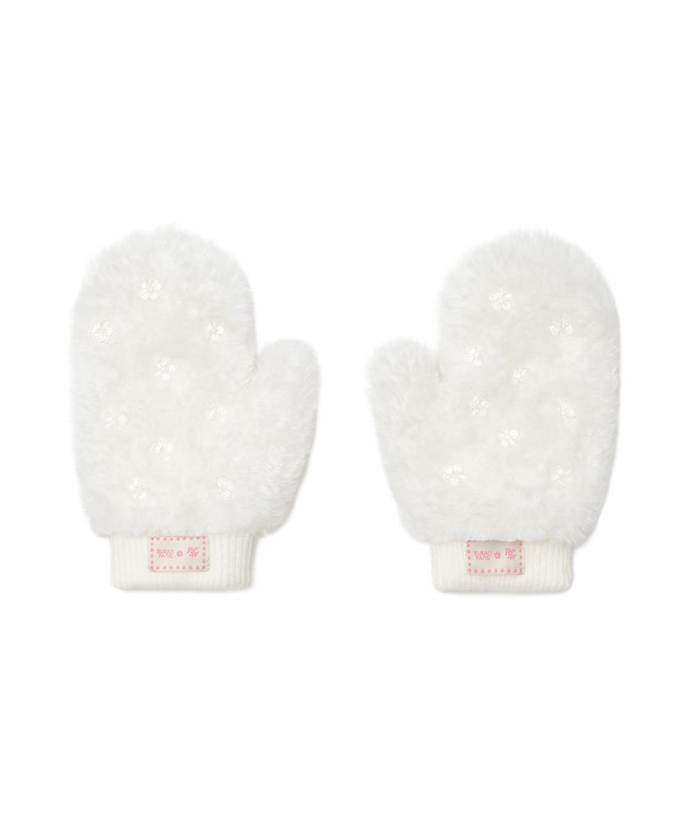 [X SUSAN FANG] FURRY BUBBLE GLOVES - WHITE