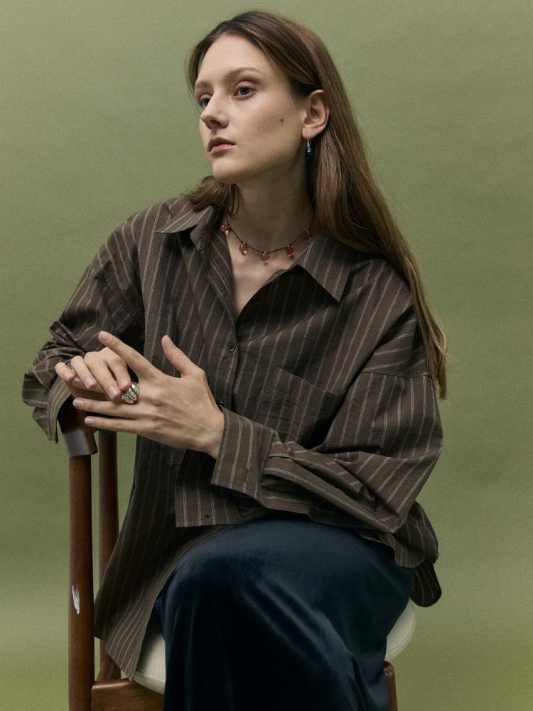 (3차) MORI STRIPE SHIRT - BROWN