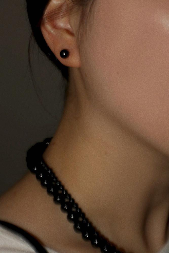 925silver 오닉스 볼 귀걸이 (4, 6, 8mm) - 무드크로키