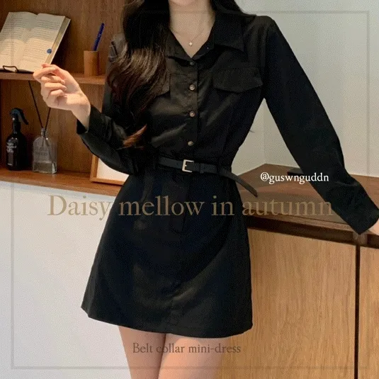 [ 누적4천장 / 미니ver ] fw 포켓 카라 슬릿 미니원피스 셔츠 하객룩 벨트set