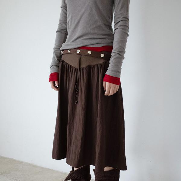 FLARE RIB SKIRT (BROWN)