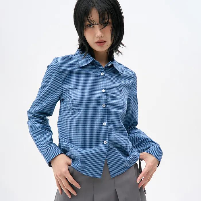 소프트 잔체크 자수 코튼 슬림 하프 체크 셔츠 _ 2COLOR