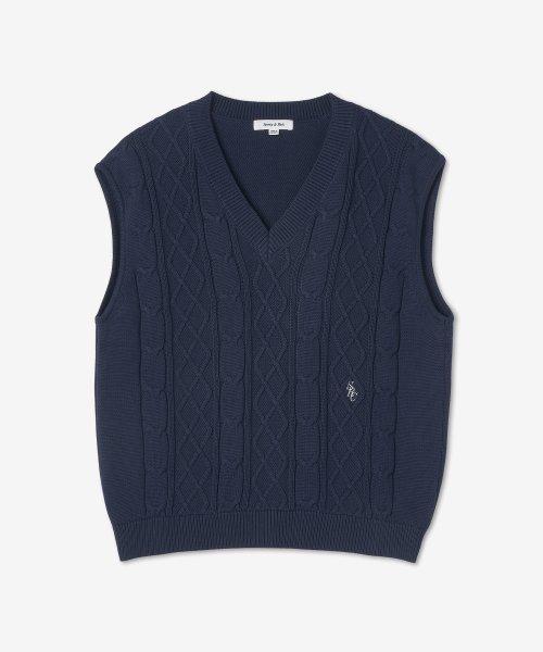 여성 SRC 케이블 니트 베스트 - 네이비:화이트 / VE521NA
