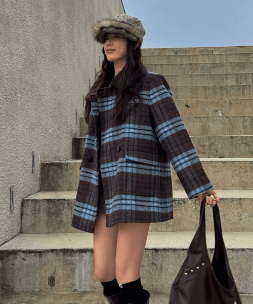 퍼카라 체크 하프 울 코트 [BROWN] / WBE4L10518