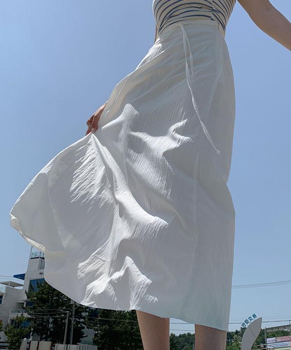 에이비글 [홀리데이🏝] 스트랩 리본 나일론 롱치마 ; 바스락 플레어 휴양지 인생샷 롱 스커트